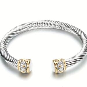 NIB Retro Titanium Steel Golden Silver Bangle Bracelet